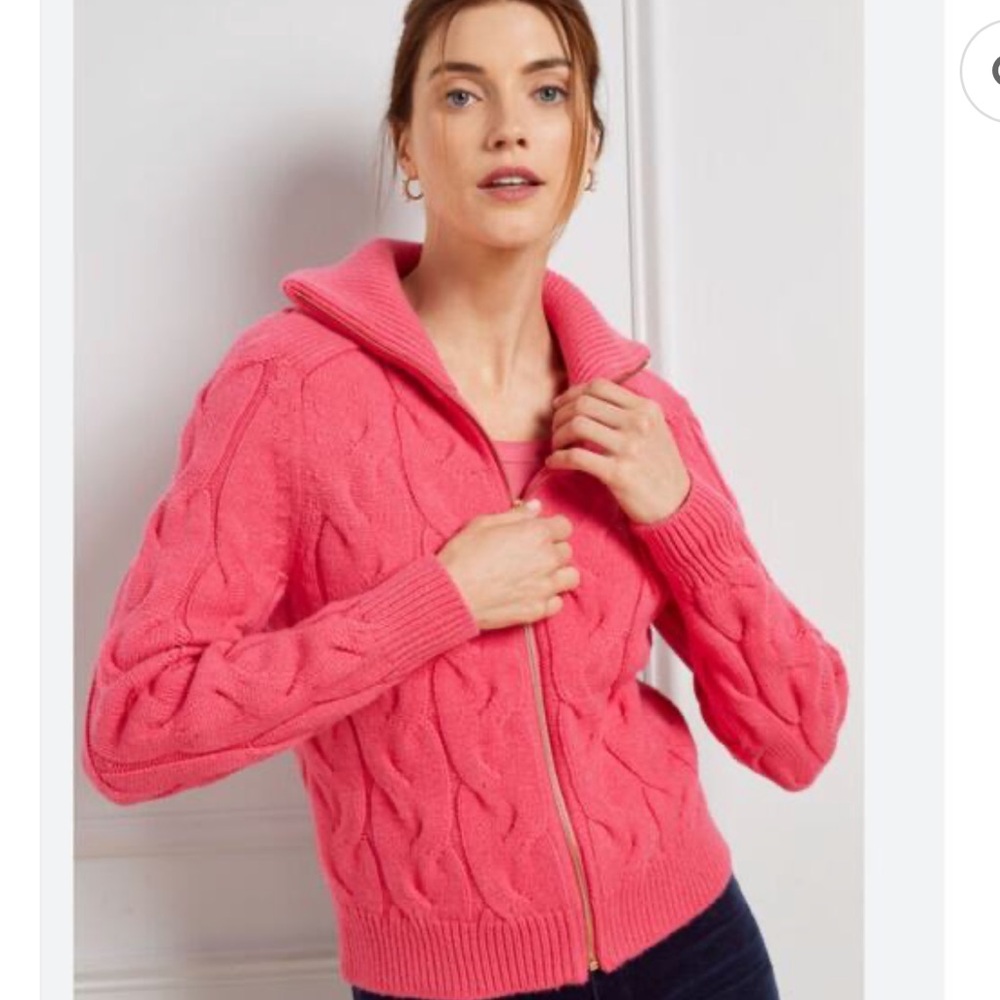 TALBOTS VIBRANT PINK CABEL KNIT ZIP FRONT CARDIGAN PLUS PETITE SIZE 1X